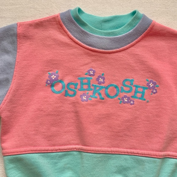 Vintage Oshkosh B’gosh Pink, Lavender, Pastel Colorblock Pullover Sweatshirt 18M - Picture 6 of 12